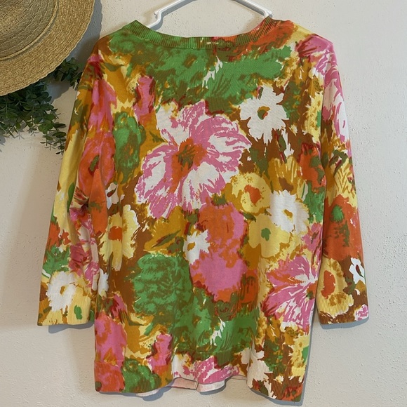 Talbots Woman Pima Cotton Bright Artsy Floral Button Front Cardigan Sweater 1X - Picture 6 of 8